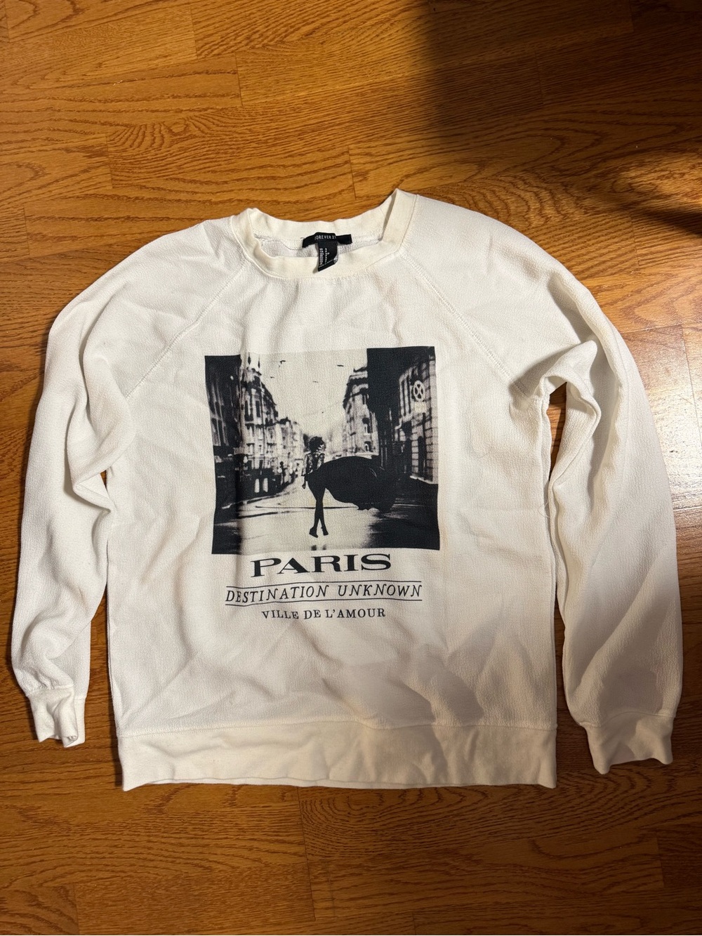 Forever 21 White Paris Graphic Crewneck Sweatshirt